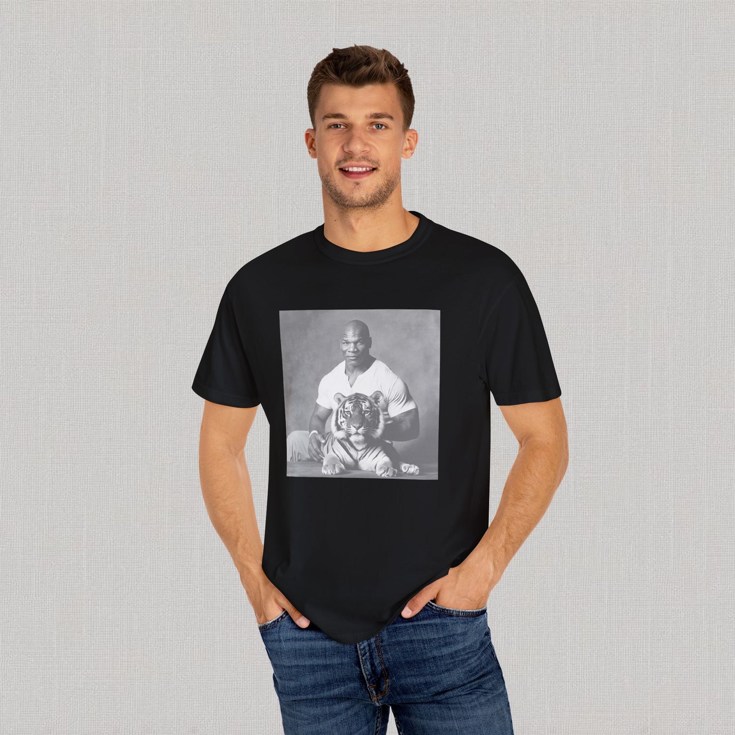 A Tiger with his owner T-shirt